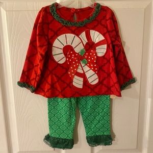 Girls Christmas Outfit 2 Pieces, Candy Cane Ruffle Outfit, Girls Winter Outfit